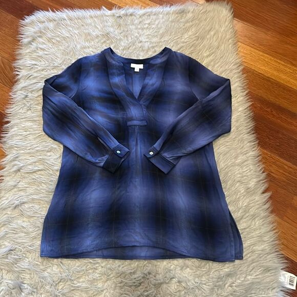 J Jill women’s blue and black plaid soft rayon‎ long sleeve tunic size xs - Picture 1 of 5